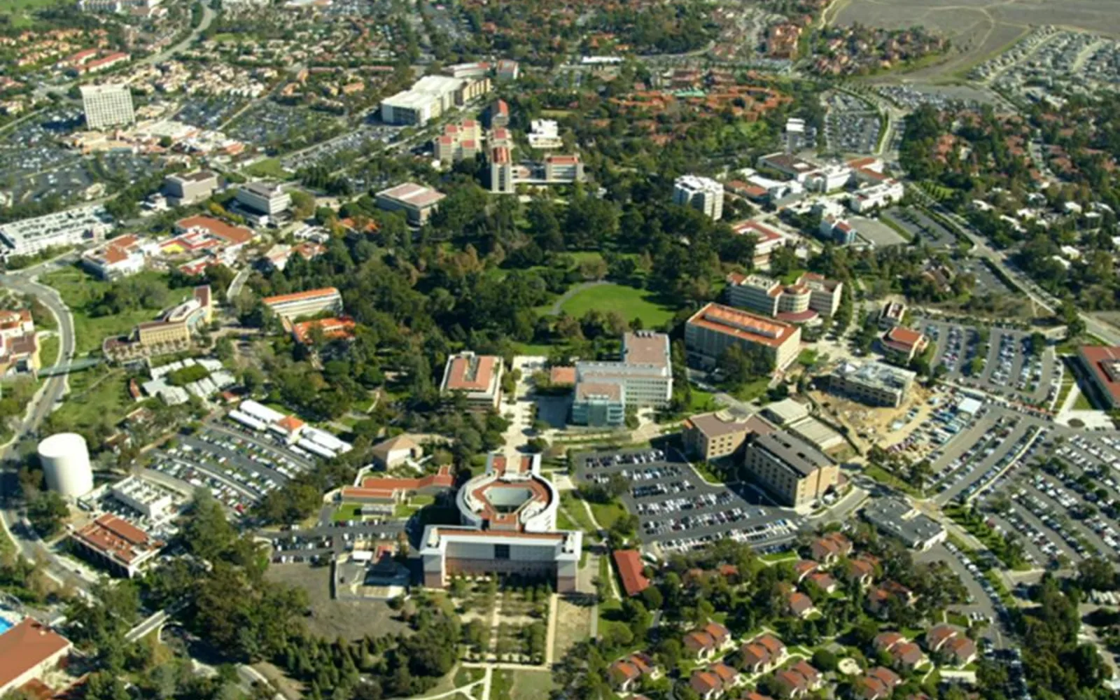 Aerial view of University of California Irvine campus, showing the planned community character of North Orange County